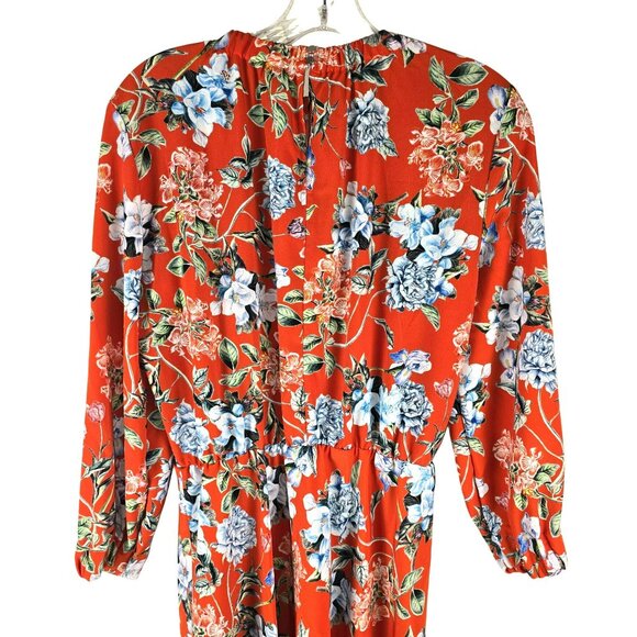 Floral Long-Sleeve Red Maxi Dress By H&M Size 10 Elastic Neckline JH1764 - Picture 3 of 10